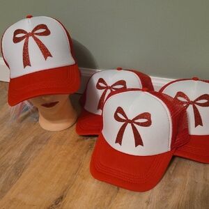 Set of Red and White Bow Trucker Hat